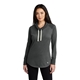 aerial view a black heather new era (r) womens sueded cotton blend cowl tee, image 1 of 6