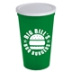 a white lid & green cup 22 oz stadium cup with no - hole cover