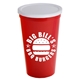 a white lid & red cup 22 oz stadium cup with no - hole cover