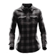 aerial view a black/carbon plaid stormtech(r) logan womens snap front shirt, image 1 of 3