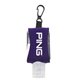 aerial view a purple .5 oz hand sanitizer gel in neoprene protector case, image 1 of 2