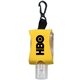 aerial view a yellow .5 oz hand sanitizer gel in neoprene protector case, image 1 of 2