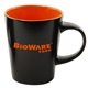 aerial view a orange 12 oz satin black mug, image 1 of 2