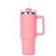 aerial view a pink 40 oz hippo insulated malibu tumbler straw lid with twist closure, image 1 of 2