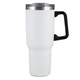 aerial view a white mammoth 40 oz vacuum insulated tumbler with handle and straw, image 1 of 4
