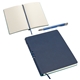 aerial view a navy blue seminar soft - cover journal with pen, image 1 of 2