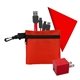 aerial view a red trendy miami cloth tech set with usb - c charging cable, image 1 of 2