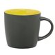 aerial view a black/yellow 12 oz ceramic coffee mug - two tone, image 1 of 2