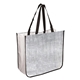 aerial view a heathered grey extra large laminated shopping tote bag, image 1 of 2