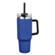 aerial view a blue 40 oz intrepid stainless steel tumbler with handle and straw, image 1 of 3