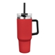 aerial view a red 40 oz intrepid stainless steel tumbler with handle and straw, image 1 of 4