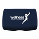 aerial view a navy blue compact hinged box, image 1 of 2