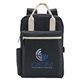 aerial view a black workspace laptop backpack tote bag, image 1 of 5