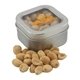 a silver window tin with peanuts