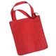 aerial view a red non - woven tote bag w / reinforced handles, image 1 of 2