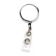 aerial view a silver dublin chrome 30 cord chrome solid metal retractable badge reel and badge holder with full color vinyl label imprint, image 1 of 3