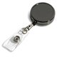aerial view a black dublin gunmetal 30 cord gunmetal colored solid metal retractable badge reel and badge holder with full color vinyl label imprint, image 1 of 4