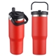 aerial view a red tollara 30 oz vacuum insulated tumbler with flip top spout, image 1 of 2