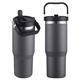 aerial view a gray tollara 30 oz vacuum insulated tumbler with flip top spout, image 1 of 2