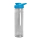 aerial view a cyan lid & clear bottle 24 oz slim fit halcyon water bottles with drink - thru lid, image 2 of 2