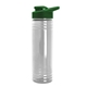 aerial view a green lid & clear bottle 24 oz slim fit halcyon water bottles with drink - thru lid, image 2 of 2