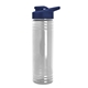 aerial view a navy blue lid & clear bottle 24 oz slim fit halcyon water bottles with drink - thru lid, image 2 of 2
