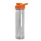 aerial view a orange lid & clear bottle 24 oz slim fit halcyon water bottles with drink - thru lid, image 2 of 2