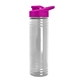 aerial view a pink lid & clear bottle 24 oz slim fit halcyon water bottles with drink - thru lid, image 2 of 2