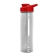 aerial view a red lid & clear bottle 24 oz slim fit halcyon water bottles with drink - thru lid, image 2 of 2