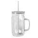 aerial view a group of 27 oz tritan(tm) clear mason jar with translucent colored handle, lid and straw, image 7 of 7