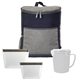 aerial view a navy blue quilted soup and sandwich cooler, image 1 of 2