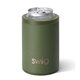 aerial view a olive green swig(r) 12 oz combo can bottle cooler, laser, premium, image 1 of 2