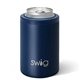 aerial view a matte navy swig(r) 12 oz combo can bottle cooler, laser, premium, image 1 of 3