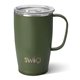 aerial view a olive green swig(r) 18 oz insulated matte mug, laser, standard, image 1 of 2