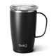 aerial view a matte black swig(r) 18 oz insulated matte mug, laser, standard, image 1 of 2