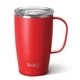 aerial view a matte red swig(r) 18 oz insulated matte mug, laser, standard, image 1 of 2