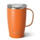 aerial view a matte orange swig(r) 18 oz insulated matte mug, laser, standard, image 1 of 2