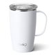 aerial view a matte white swig(r) 18 oz insulated matte mug, laser, standard, image 1 of 2