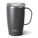 aerial view a matte grey swig(r) 18 oz insulated matte mug, laser, standard, image 1 of 2