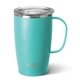aerial view a matte aqua swig(r) 18 oz insulated matte mug, laser, standard, image 1 of 2