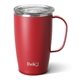 aerial view a matte crimson swig(r) 18 oz insulated matte mug, laser, standard, image 1 of 2