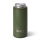 aerial view a olive green swig(r) 12 oz skinny matte can cooler, full color digital, image 1 of 2