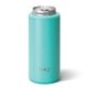 aerial view a matte aqua swig(r) 12 oz skinny matte can cooler, full color digital, image 1 of 2