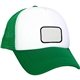 aerial view a green foam embroidered emblem trucker hat, image 1 of 2