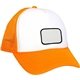 aerial view a orange foam embroidered emblem trucker hat, image 1 of 2