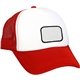 aerial view a red foam embroidered emblem trucker hat, image 1 of 2