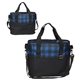 aerial view a royal blue plaid insulated cooler bag, image 1 of 4