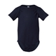 aerial view a navy rabbit skins fine jersey infant lap shoulder creeper, image 1 of 3