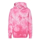 aerial view a tie dye pink independent trading co. - youth midweight tie - dye hooded pullover, image 1 of 3