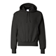 aerial view a black champion - reverse weave hooded sweatshirt, image 1 of 3